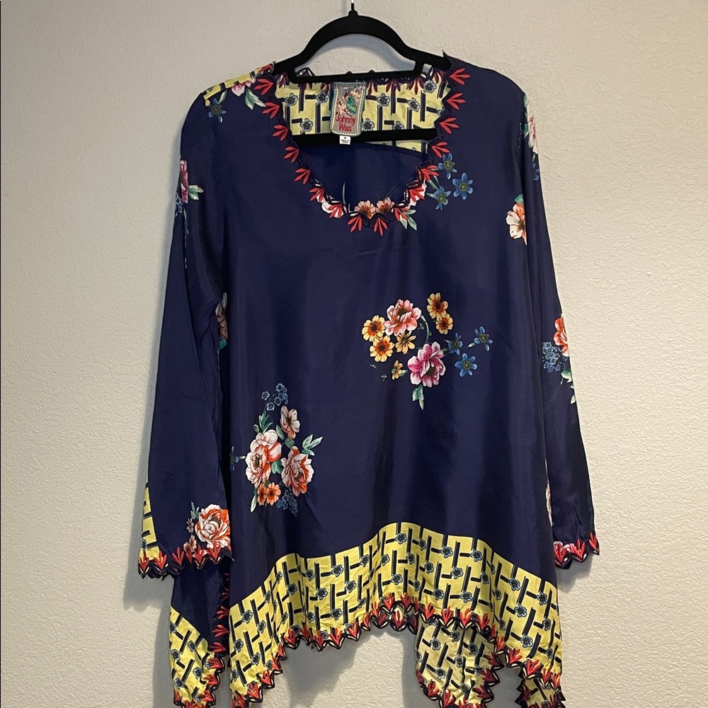 Johnny Was Navy and Yellow Floral Tunic